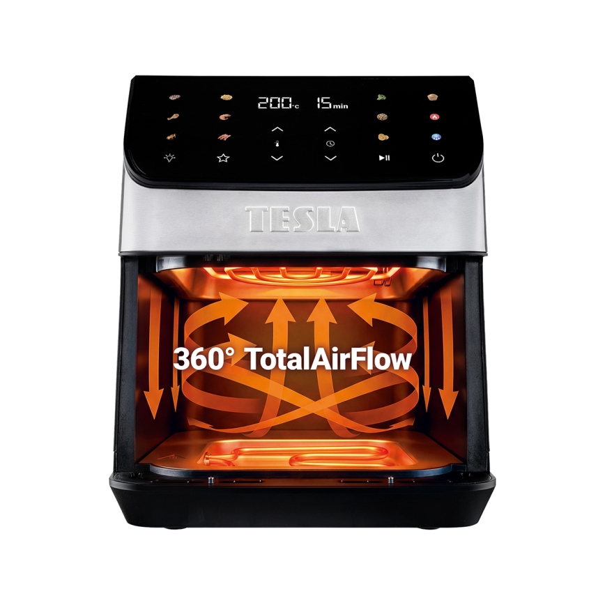 TESLA Electronics AirCook - Freidora de aire 6,5 l, 2100 W/230 V, cromo mate/negro