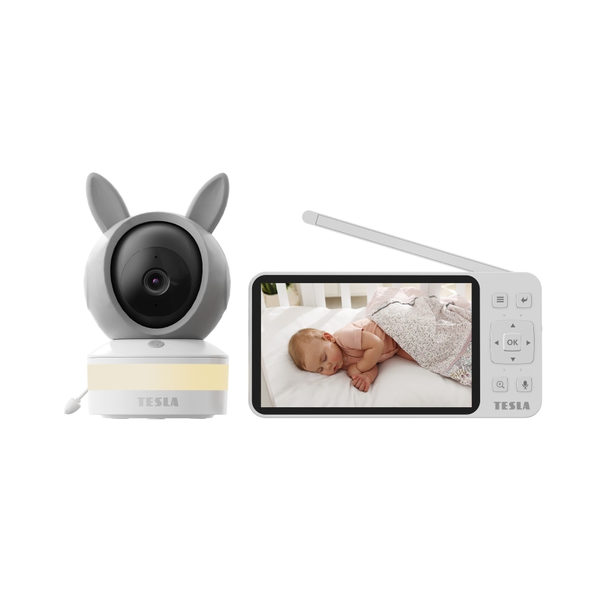 TESLA Electronics Bambino - Vigilabebés inteligente con pantalla 4 MP 2560p 5V 5000 mAh Wi-Fi Tuya gris/blanco