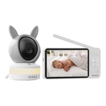 TESLA Electronics Bambino - Vigilabebés inteligente con pantalla 4 MP 2560p 5V 5000 mAh Wi-Fi Tuya gris/blanco