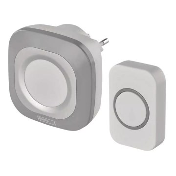 Timbre inalámbrico con enchufe integrado 230V + 1xCR2032 IP44 gris