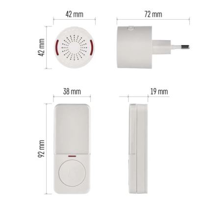 Timbre inalámbrico enchufable 230 V + 1x CR2032, blanco