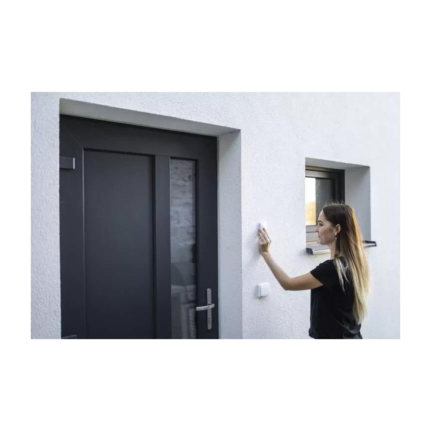 Timbre inalámbrico para enchufe 230V + 1xCR2032 IP44 blanco
