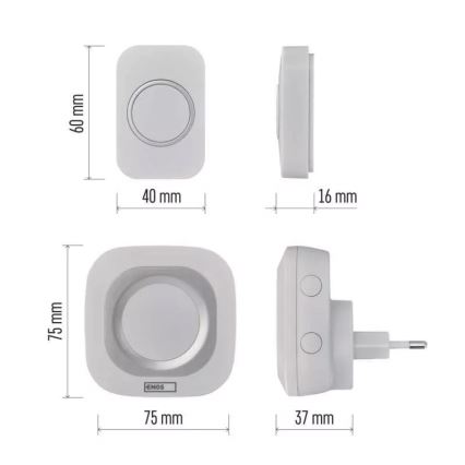Timbre inalámbrico para enchufe 230V + 1xCR2032 IP44 blanco