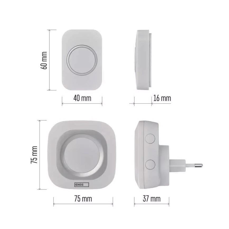 Timbre inalámbrico para enchufe 230V + 1xCR2032 IP44 blanco