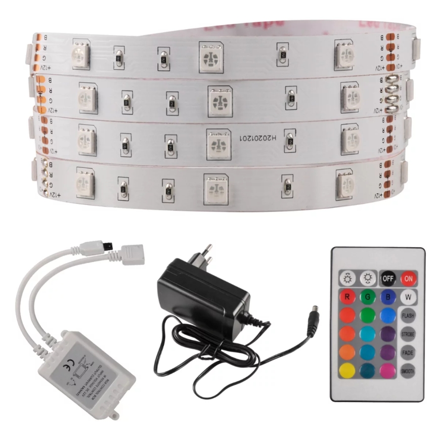 Tira LED RGB regulable 5m LED/18W/12V IP20 + mando a distancia