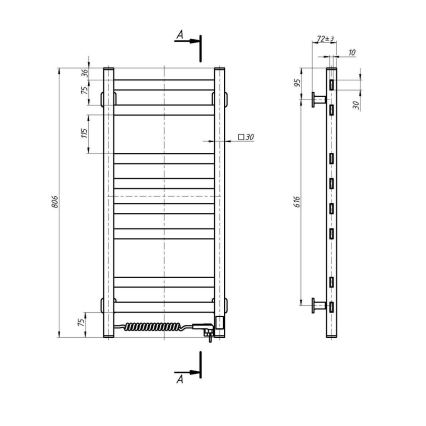 Toallero eléctrico con termostato AVANGARD 105W 80x36 cm blanco izquierdo