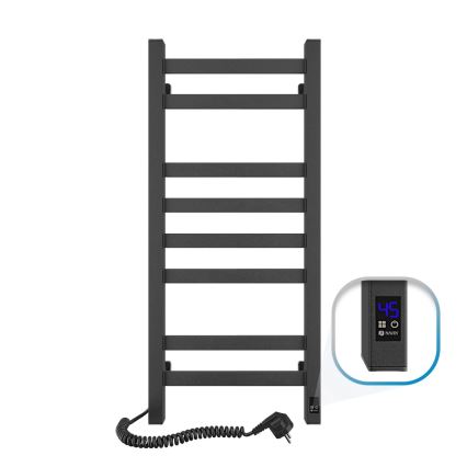 Toallero eléctrico con termostato AVANGARD 105W, 80x36 cm, negro, conexión izquierda