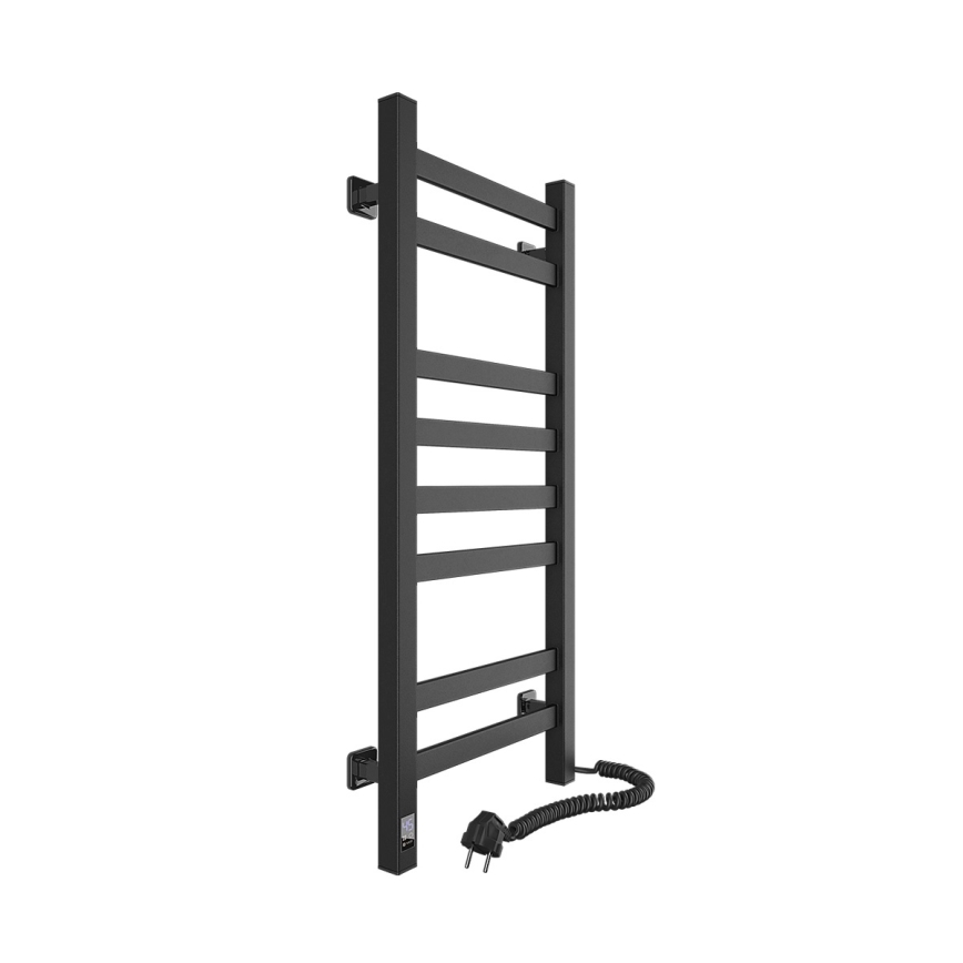 Toallero eléctrico con termostato AVANGARD 105W 80x36 cm negro, lado derecho