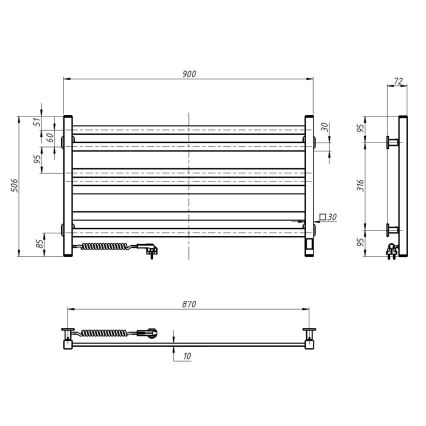 Toallero eléctrico con termostato AVANGARD 181W 50x90 cm, blanco, izquierdo
