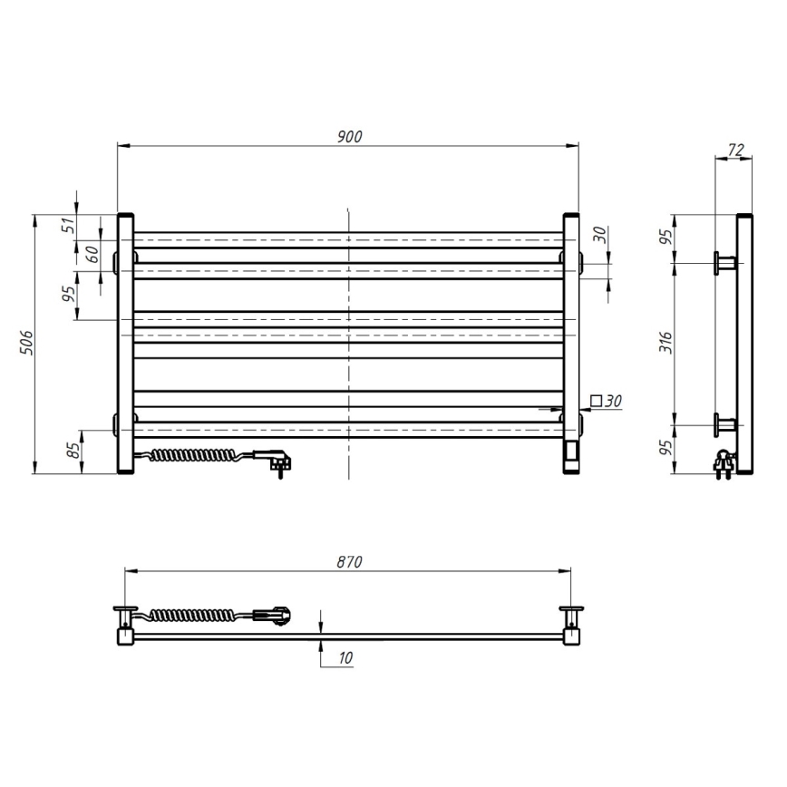 Toallero eléctrico con termostato AVANGARD 181W 50x90 cm, blanco, izquierdo