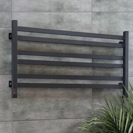Toallero eléctrico con termostato AVANGARD 181W 50x90 cm negro, lado derecho