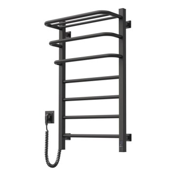 Toallero eléctrico con termostato FORTIS, 155 W, 80 x 48 cm, negro, versión izquierda