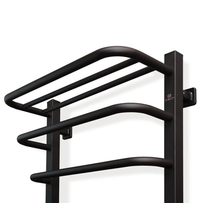 Toallero eléctrico con termostato FORTIS, 155 W, 80 x 48 cm, negro, versión izquierda