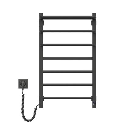 Toallero eléctrico con termostato FORTIS, 155 W, 80 x 48 cm, negro, versión izquierda