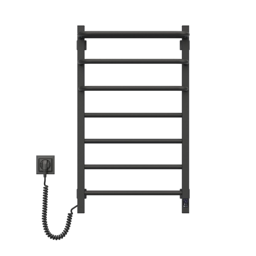 Toallero eléctrico con termostato FORTIS, 155 W, 80 x 48 cm, negro, versión izquierda