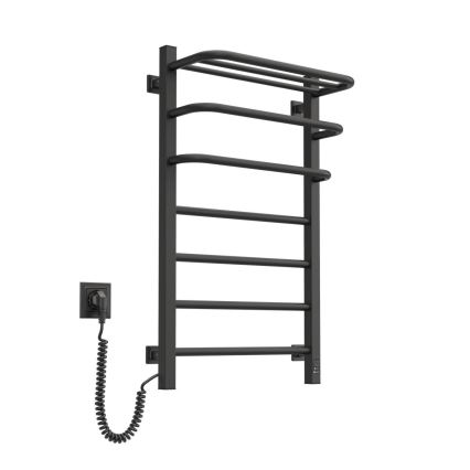 Toallero eléctrico con termostato FORTIS, 155 W, 80 x 48 cm, negro, versión izquierda