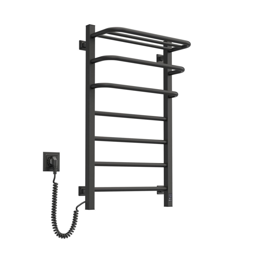 Toallero eléctrico con termostato FORTIS, 155 W, 80 x 48 cm, negro, versión izquierda