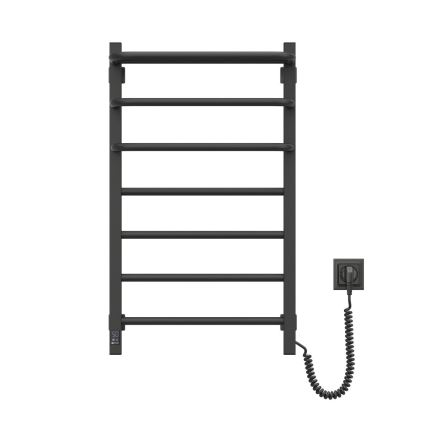 Toallero eléctrico con termostato FORTIS 155W 80x48 cm, negro, conexión derecha