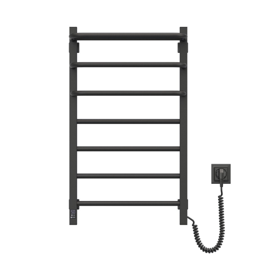 Toallero eléctrico con termostato FORTIS 155W 80x48 cm, negro, conexión derecha