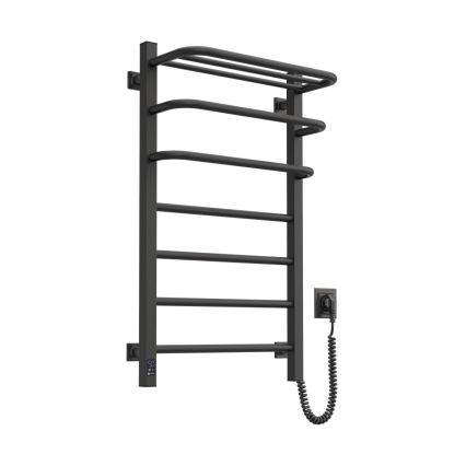 Toallero eléctrico con termostato FORTIS 155W 80x48 cm, negro, conexión derecha