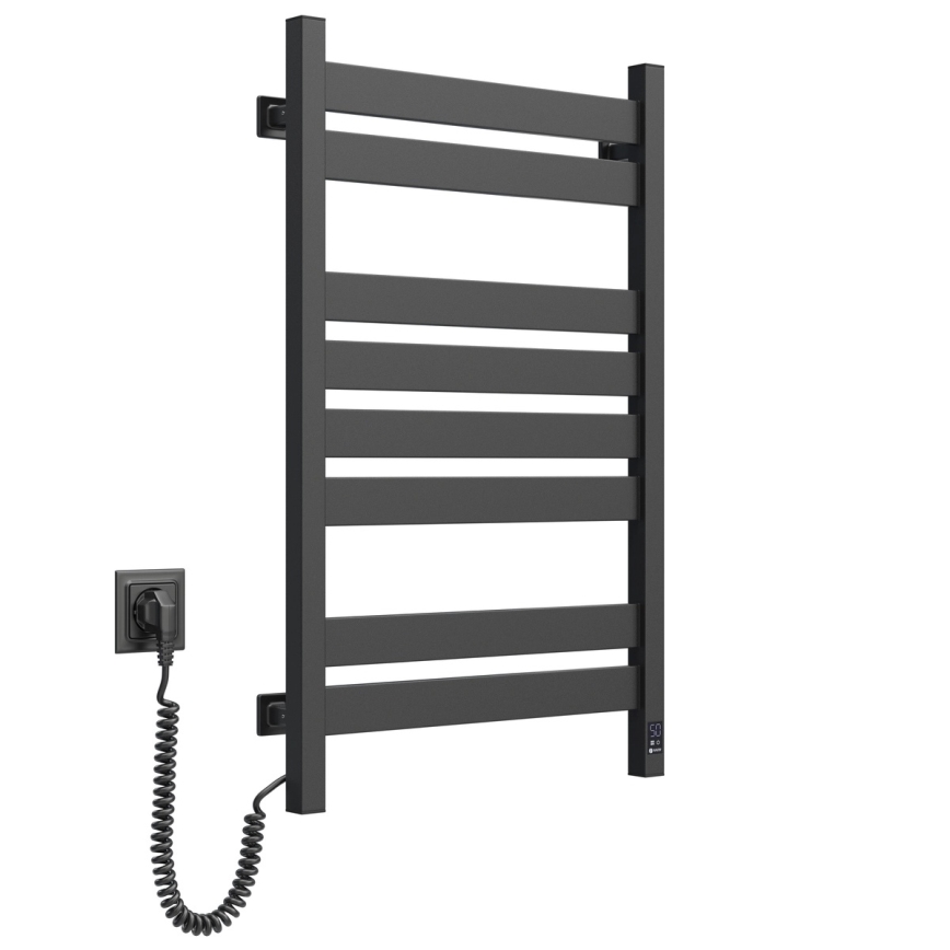 Toallero eléctrico con termostato LARGO 168 W 80 x 50 cm negro, versión izquierda