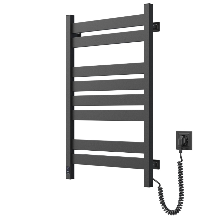 Toallero eléctrico con termostato LARGO 168 W 80x50 cm, negro, orientación derecha