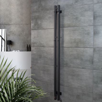 Toallero eléctrico con termostato SILOUETTE 106W 150x9 cm negro, lado derecho