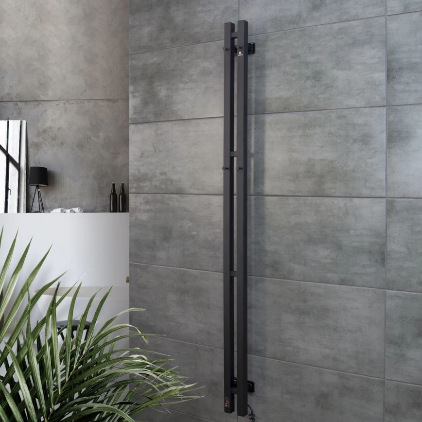Toallero eléctrico con termostato SILOUETTE 106W 150x9 cm negro, lado derecho