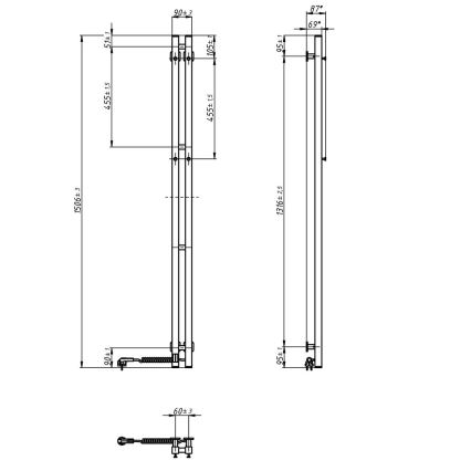 Toallero eléctrico con termostato SILOUETTE 106W 150x9 cm negro, lado derecho