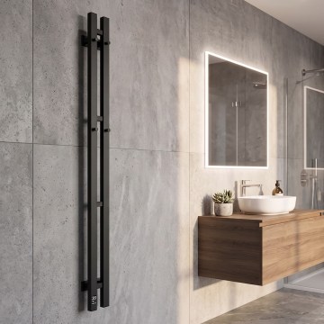 Toallero eléctrico con termostato SILOUETTE 70W 120x9 cm negro derecho