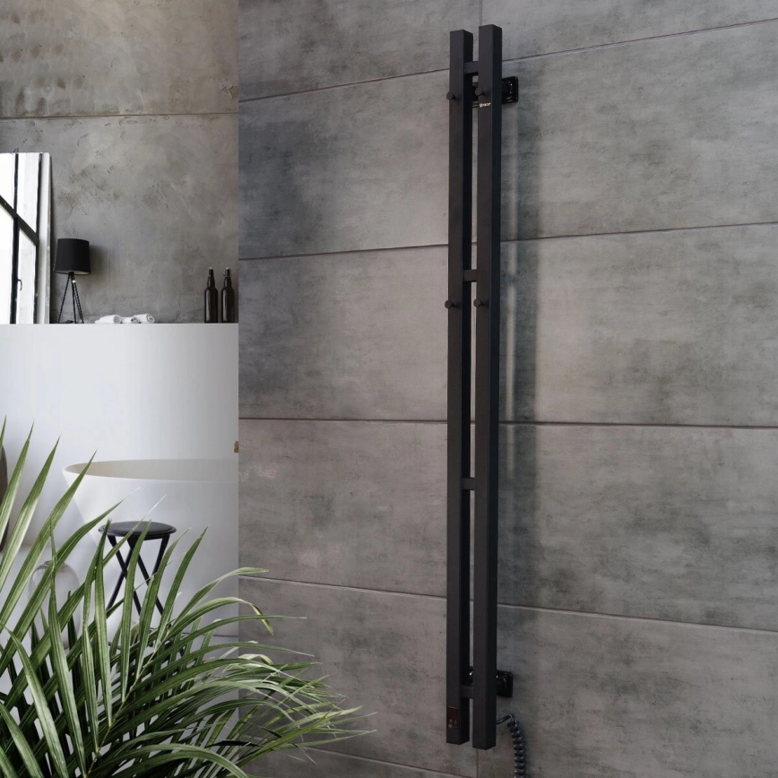 Toallero eléctrico con termostato SILOUETTE 70W 120x9 cm, negro, lado derecho