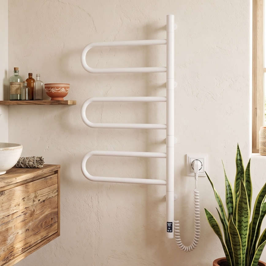 Toallero eléctrico giratorio con termostato FOUETTE 120 W 80x49 cm blanco