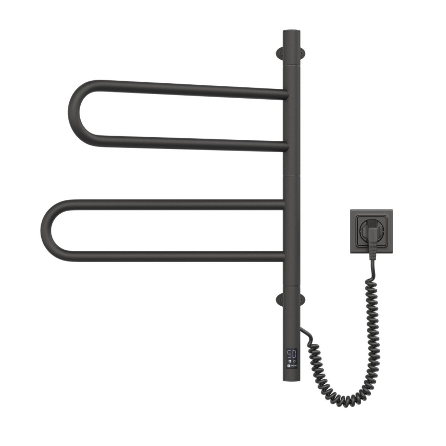 Toallero eléctrico giratorio con termostato FOUETTE 60W 65x49 cm negro