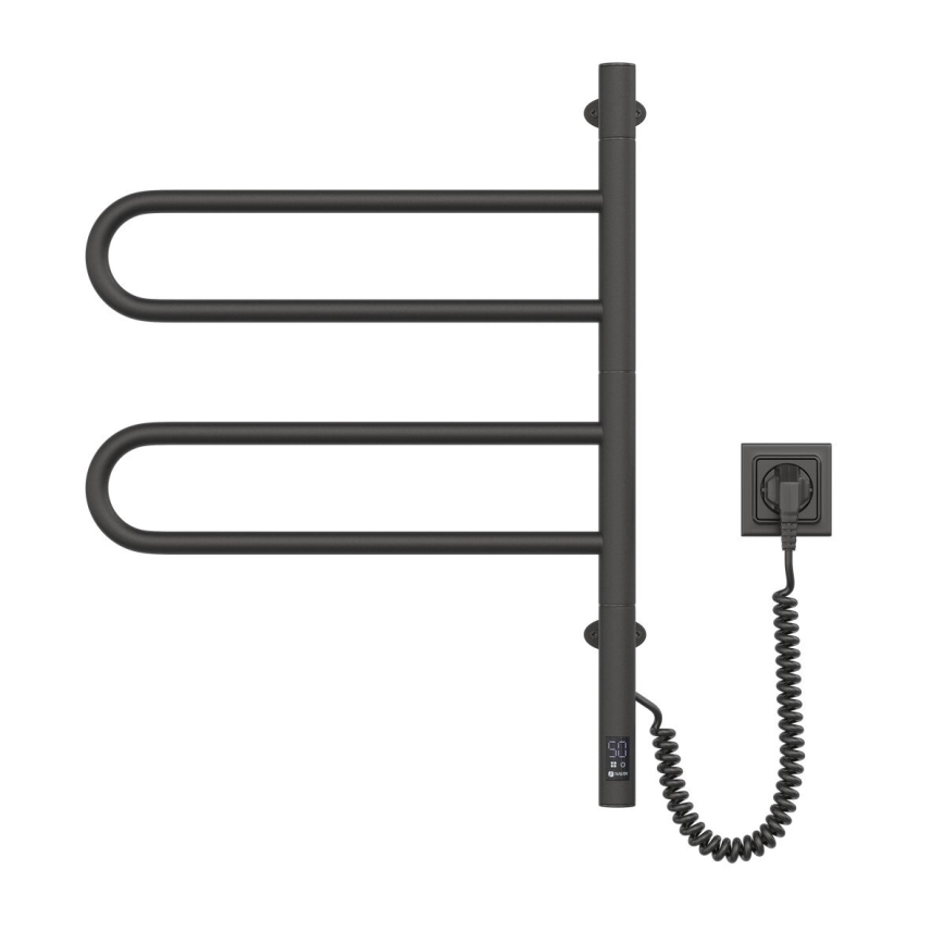 Toallero eléctrico giratorio con termostato FOUETTE 60W 65x49 cm negro