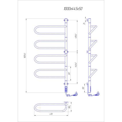 Toallero eléctrico giratorio ELECTRA 120W/230V 102,5x44,5 cm, acero inoxidable/cromo, lado derecho