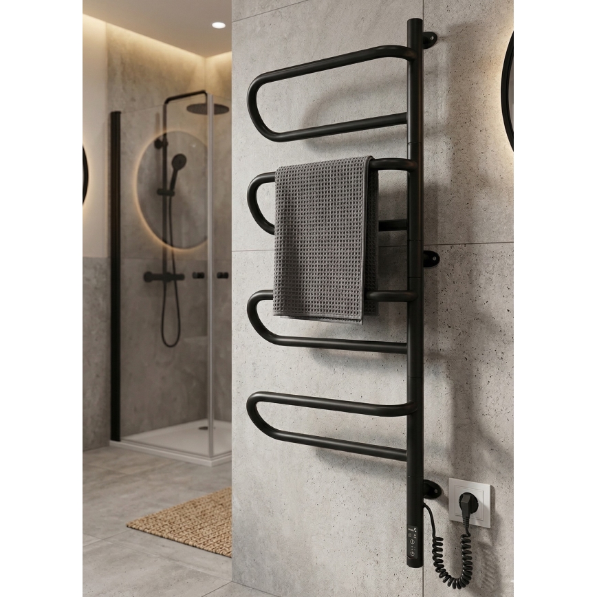 Toallero eléctrico giratorio ELECTRA 120W/230V 102,5x44,5 cm acero inoxidable/negro derecho