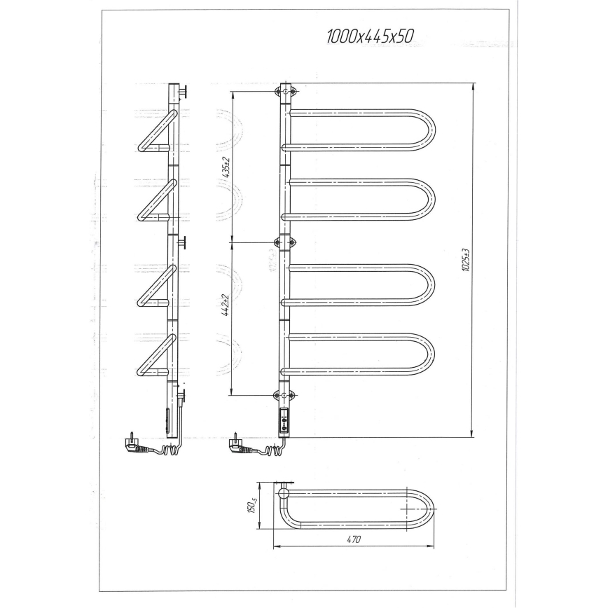 Toallero eléctrico giratorio ELECTRA 120W/230V 102,5x47,5 cm acero inoxidable/cromo izquierdo