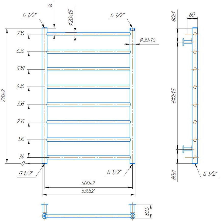 Toallero tipo escalera para baño INOX FLAT 163W/230V 77x53 cm acero inoxidable/cromo pulido