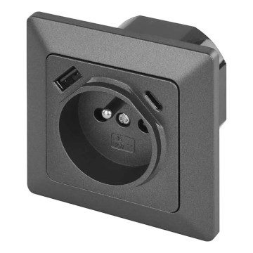 Toma de corriente doméstica FRENCH con USB‑A y USB‑C, 250V/16A, antracita