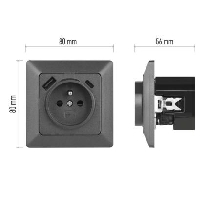 Toma de corriente doméstica FRENCH con USB‑A y USB‑C, 250V/16A, antracita