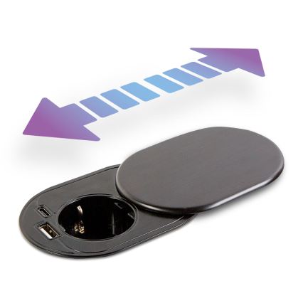 Toma empotrada con tapa deslizante — 1 toma de corriente + USB-C + USB-A, negra