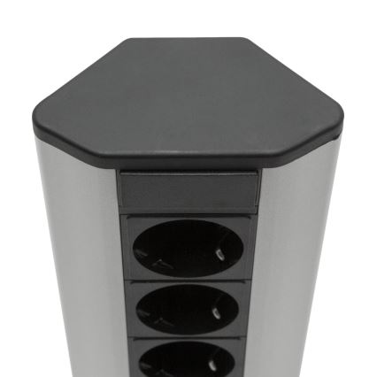 Torre de enchufes para esquina 3x230V + 2xUSB-A negro/plateado