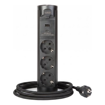 Torre de enchufes para mesa 3x230 V + USB-A + USB-C negra