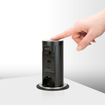Torre de enchufes para mesa 3x230 V + USB-A + USB-C negra