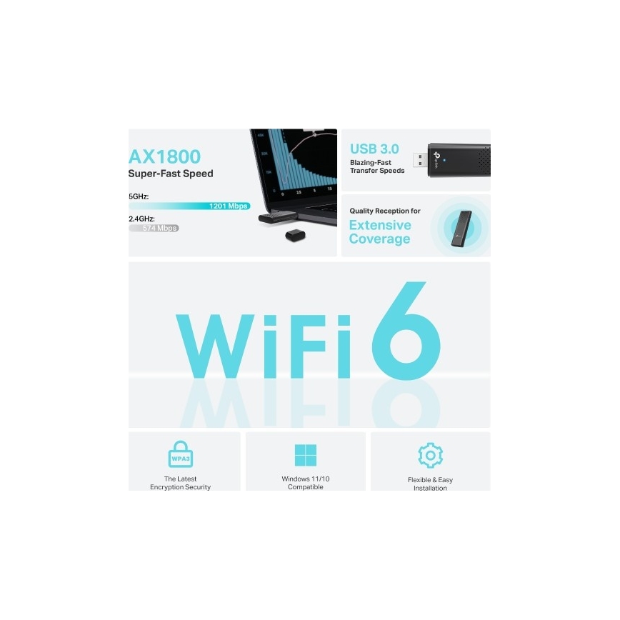 TP-Link - Adaptador USB inalámbrico de doble banda con Wi-Fi 6 Archer TX20U