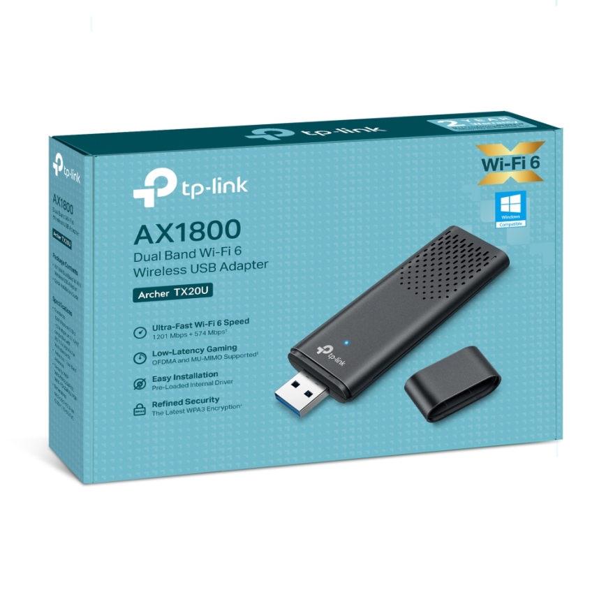TP-Link - Adaptador USB inalámbrico de doble banda con Wi-Fi 6 Archer TX20U