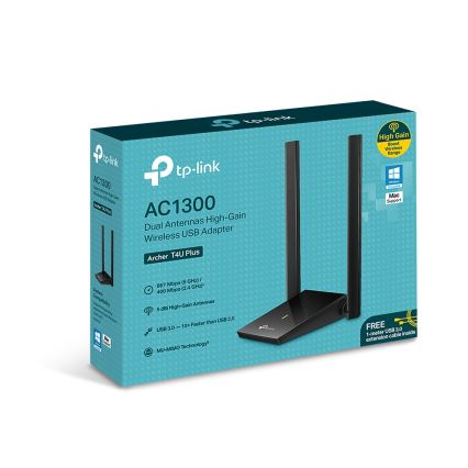 TP-Link - Adaptador USB Wi-Fi con antenas de alta ganancia Archer T4U Plus