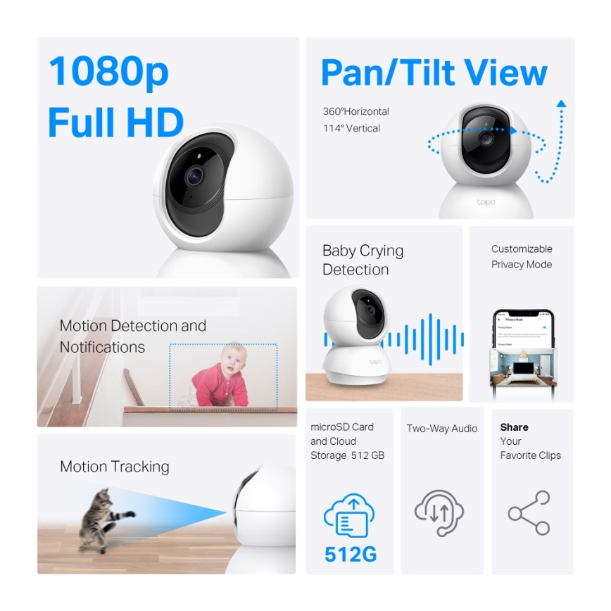 TP-Link - Cámara de seguridad inteligente giratoria Wi-FI