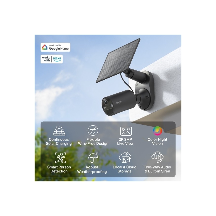 TP-Link - Cámara solar exterior con sensor, protección IP65 y Wi-Fi