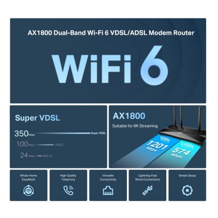 TP-Link - Módem router VDSL/ADSL de doble banda con Wi-Fi 6 Archer VX1800V